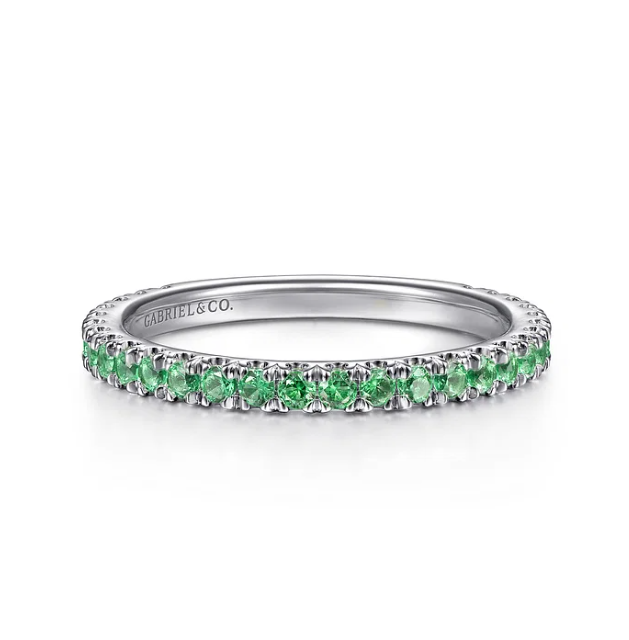 14K White Gold May Birthstone Eternity Ring with .38ctw Green Emeralds Size 6.5 Fine Jewelry