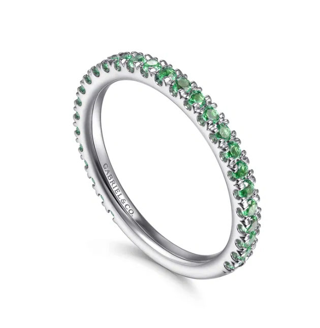 14K White Gold May Birthstone Eternity Ring with .38ctw Green Emeralds Size 6.5 Fine Jewelry 4