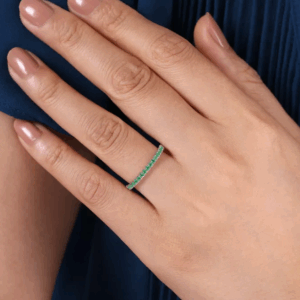 14K White Gold May Birthstone Eternity Ring with .38ctw Green Emeralds Size 6.5