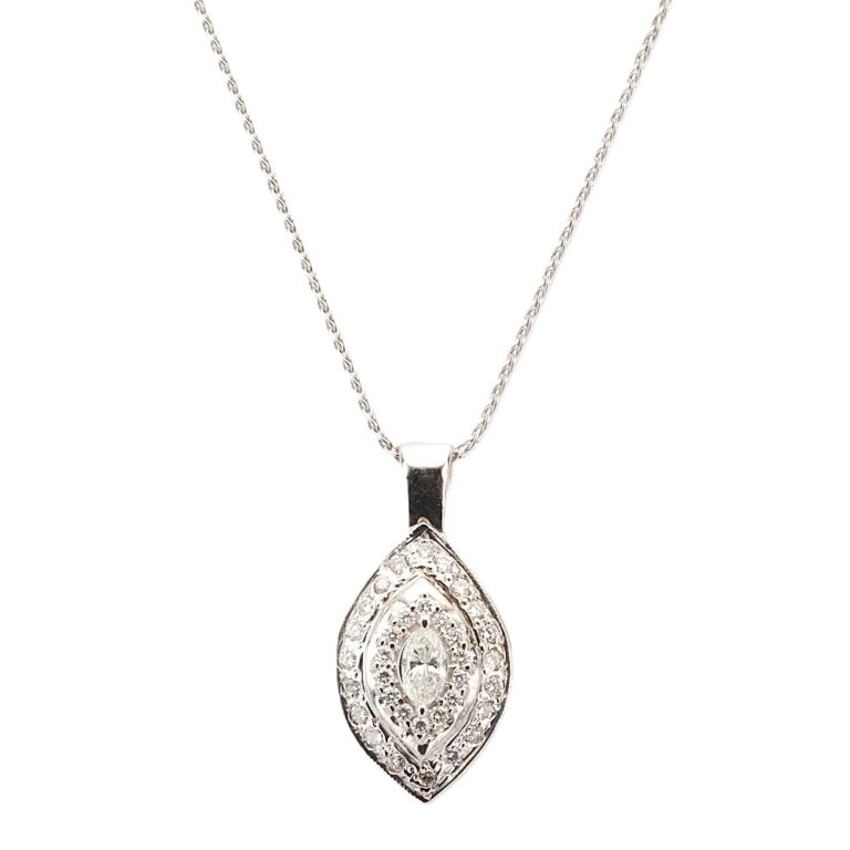 14K White Gold Pendant with .63ctw Marquise & Round Diamonds Fine Jewelry 2