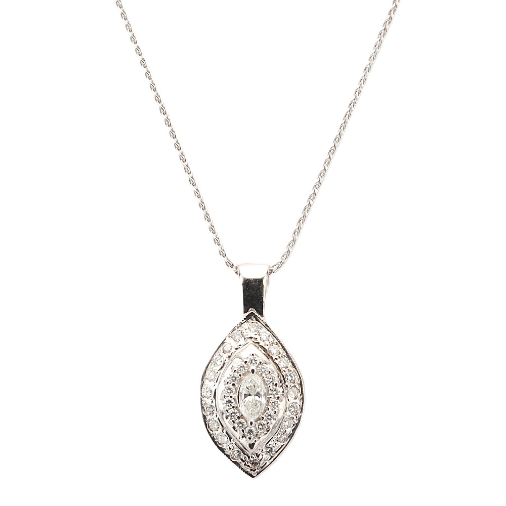 14K White Gold Pendant with .63ctw Marquise & Round Diamonds Fine Jewelry