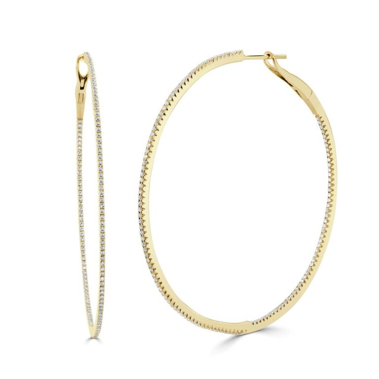 14K Yellow Gold Hoops with .77ctw Diamonds 53mm Earrings 2