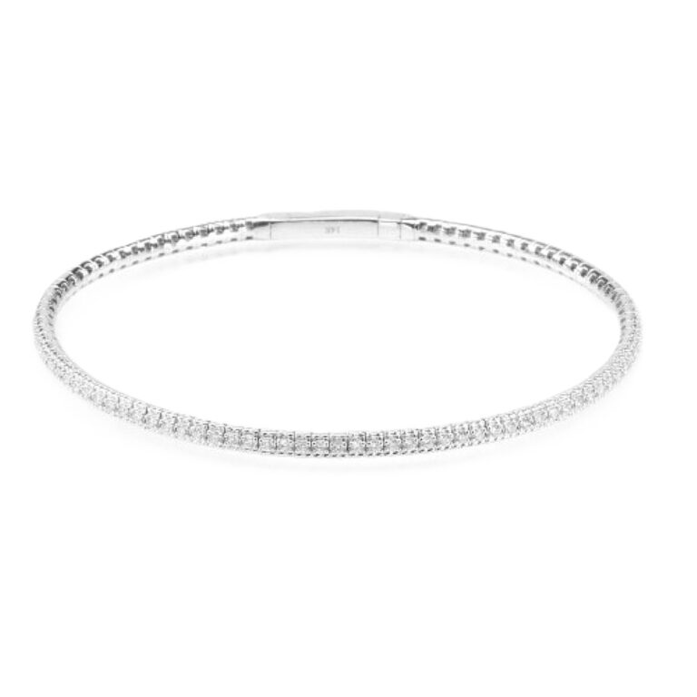 14K White Gold Bangle with .88ctw Diamonds Size 6.75 Bracelets 2