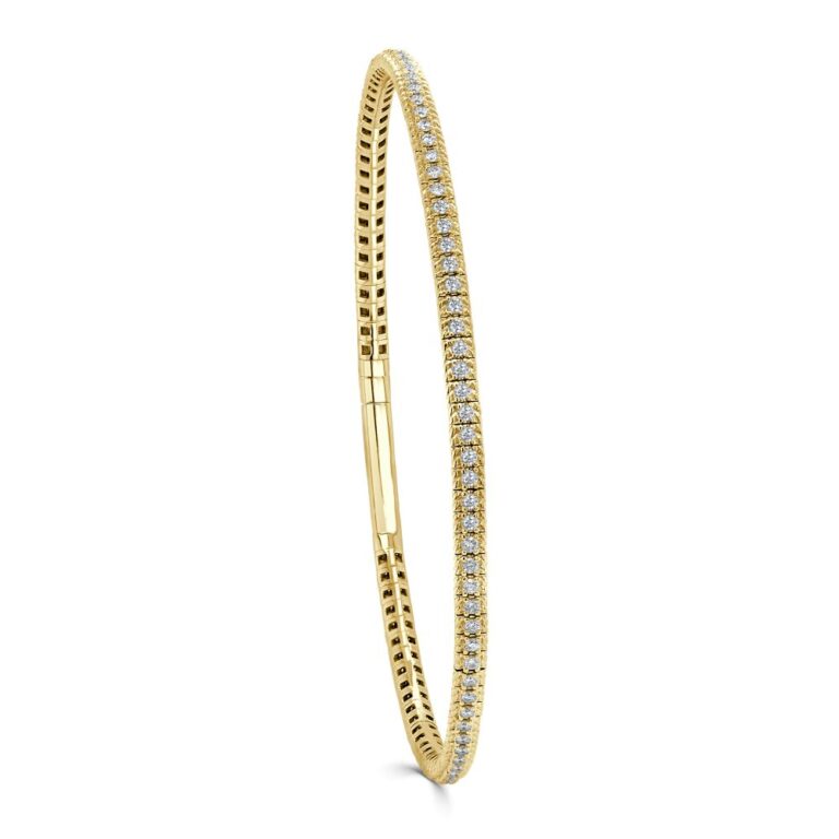 14K Yellow Gold Flexible Bangle with .89ctw Diamonds Size 6.75 Bracelets 2