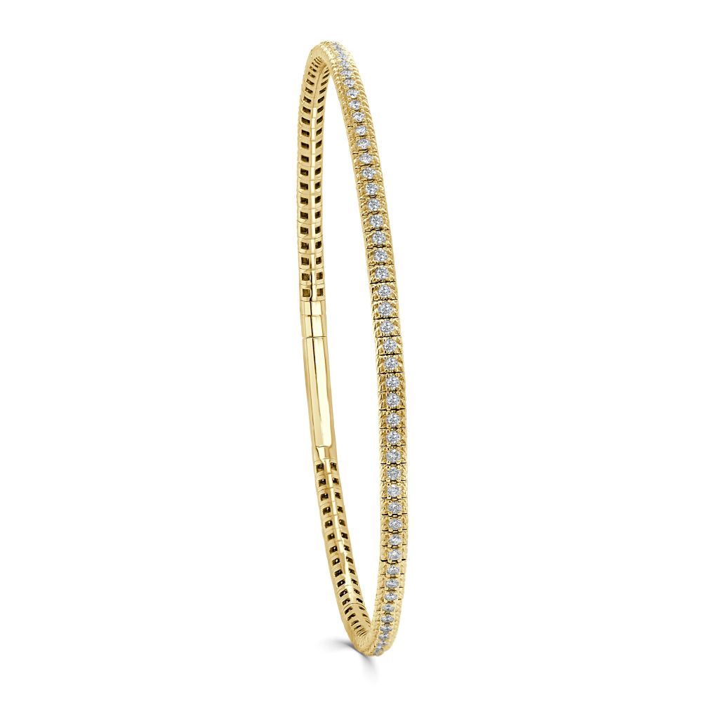 14K Yellow Gold Flexible Bangle with .89ctw Diamonds Size 6.75 Bracelets