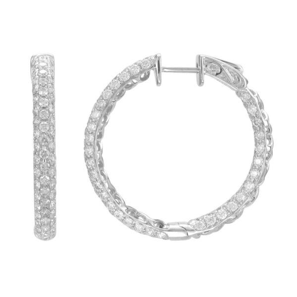 18K White Gold Hoops with 3.12ctw Diamonds 1″ Earrings 3