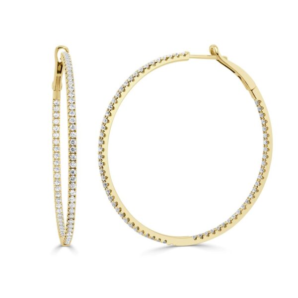 14K Yellow Gold In & Out Hoops with 2.08ctw Diamonds 1.75″ Earrings 3