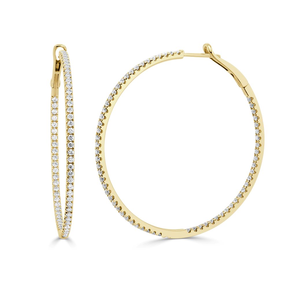 14K Yellow Gold In & Out Hoops with 2.08ctw Diamonds 1.75″ Earrings