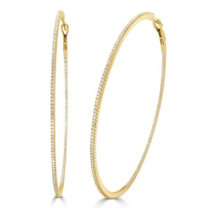 14K Yellow Gold Hoops with .94ctw Diamonds 2.5