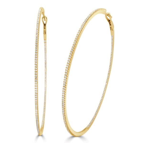 14K Yellow Gold Hoops with .94ctw Diamonds 2.5″ Earrings 3