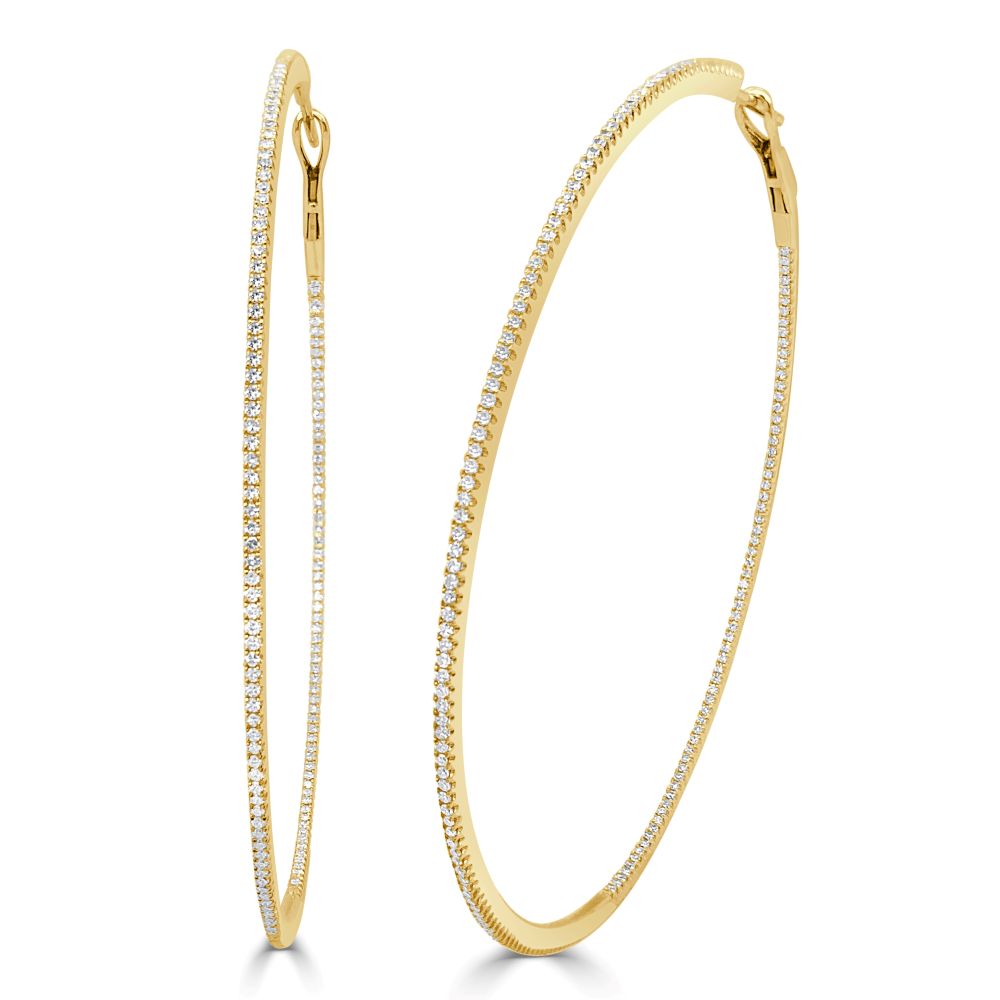 14K Yellow Gold Hoops with .94ctw Diamonds 2.5″ Earrings