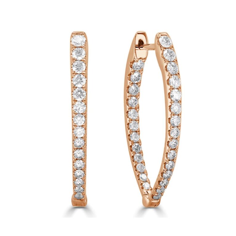 14K Rose Gold Point Hoops with 1.10ctw Diamonds 1″ Earrings 2