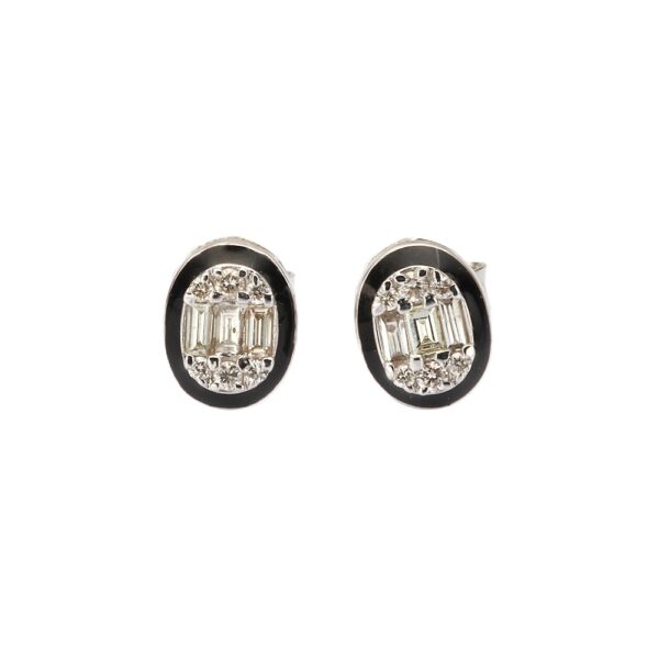 14K White Gold Black Enamel Studs with .38ctw Round & Baguette Diamonds Earrings 5