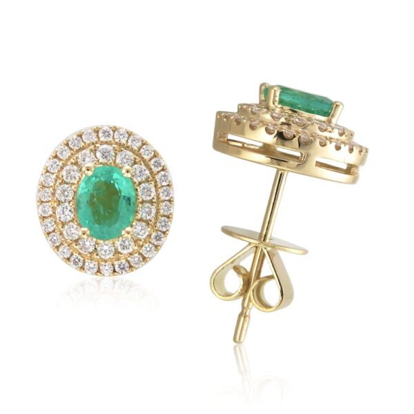 18K Yellow Gold Studs with .47ctw Oval Green Emeralds & .41ctw Diamonds Earrings 3