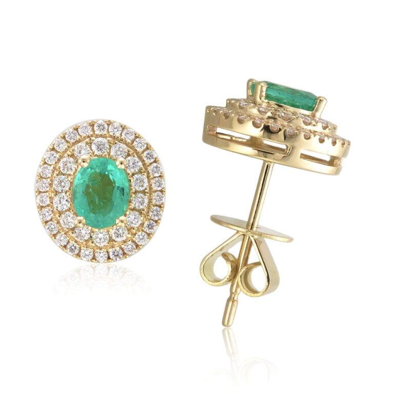 18K Yellow Gold Studs with .47ctw Oval Emeralds & .41ctw Diamonds Earrings 2