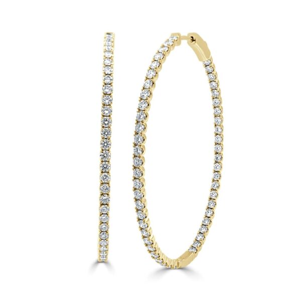 14K Yellow Gold In & Out Hoops with 3.66ctw Diamonds 2″ Earrings 3