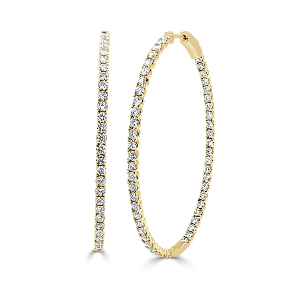 14K Yellow Gold In & Out Hoops with 3.66ctw Diamonds 2″ Earrings