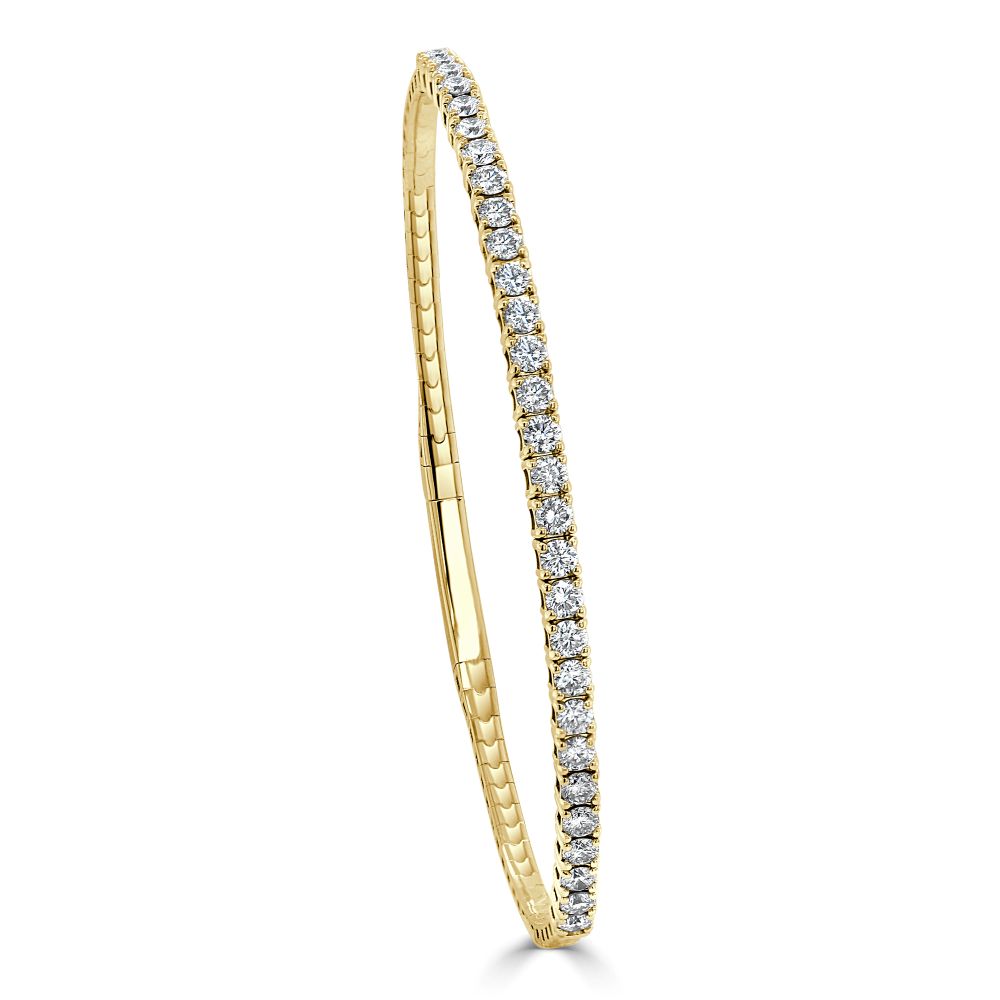 14K Yellow Gold Flexible Bangle with 1.87ctw Diamonds Size 6.75 Bracelets