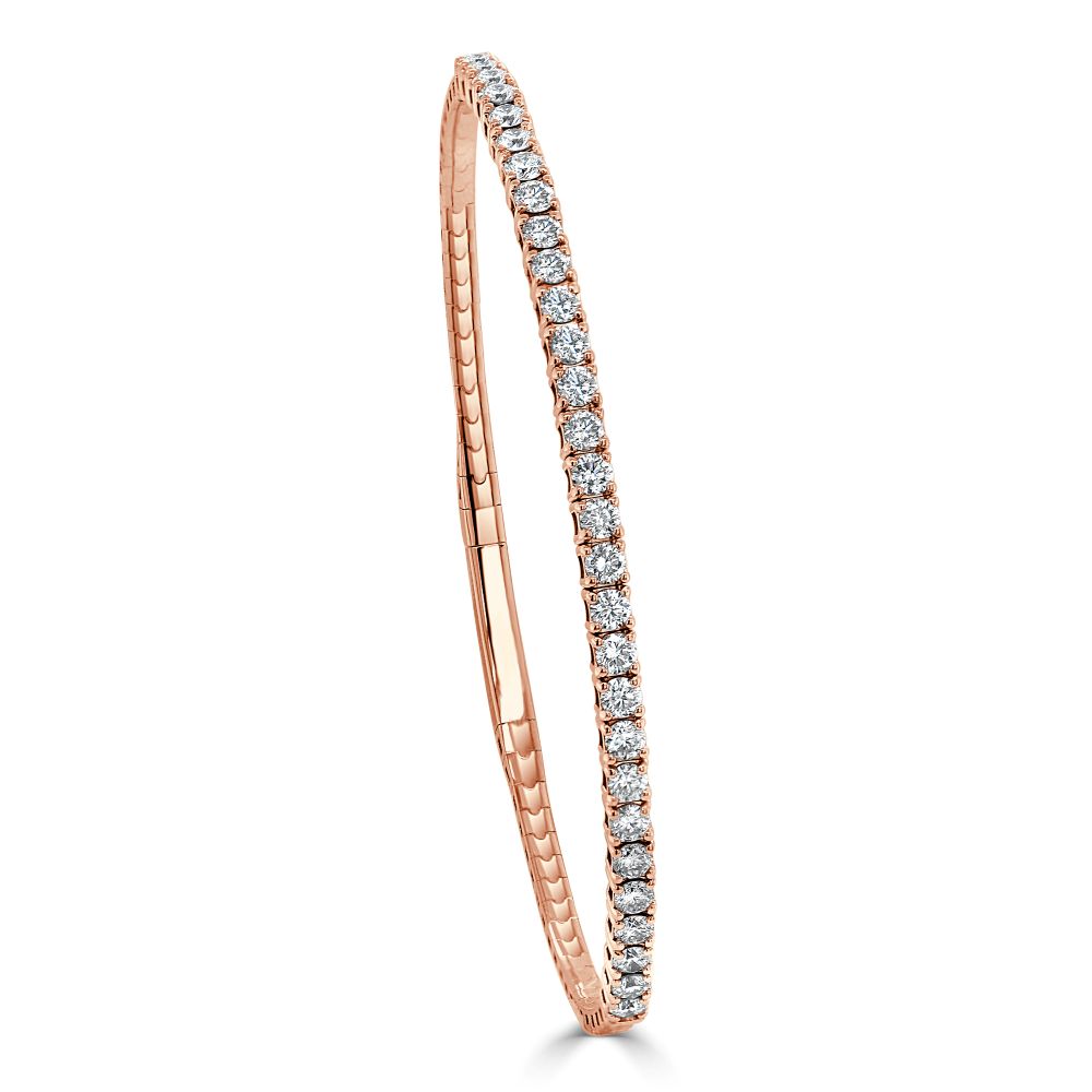 14K Rose Gold Flexible Bangle with 1.88ctw Diamonds Size 6.5 Bracelets