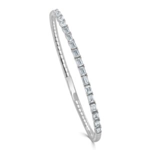 14K White Gold Flexible Bangle with 2.47ctw Emerald Cut Diamonds Size 6.5