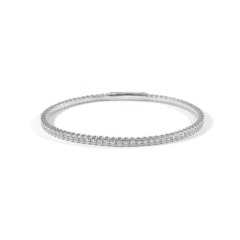14K White Gold Flexible Bangle with .95ctw Diamonds Size 7 Bracelets 2