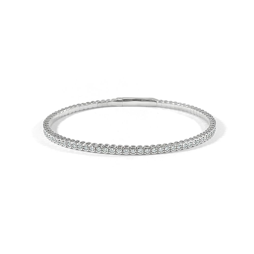 14K White Gold Flexible Bangle with .95ctw Diamonds Size 7 Bracelets