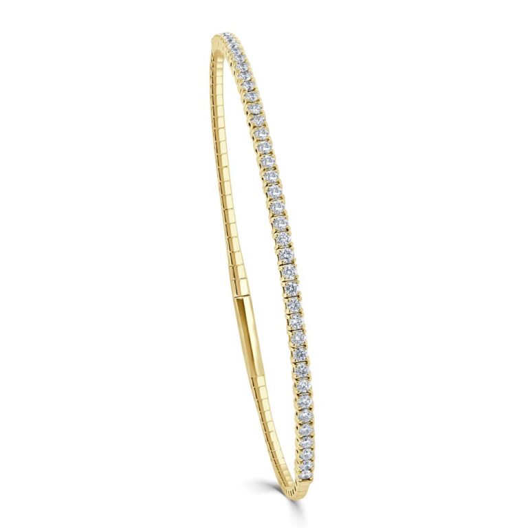 14K Yellow Gold Flexible Bangle with .96ctw Diamonds Size 7 Bracelets 2