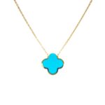 14K Yellow Gold Bezel Pendant with Turquoise Clover 16-18″ Fine Jewelry 2