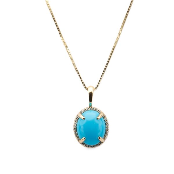 14K Yellow Gold Pendant with 4.41ct Oval Cabochon Turquoise & .08ctw Diamond Halo Fine Jewelry 3