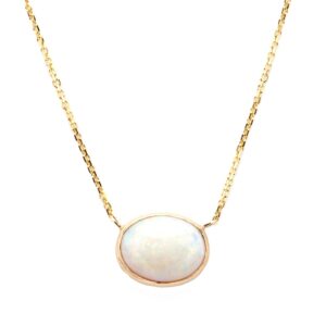 14K Yellow Gold October Birthstone Bezel Pendant with 2.97ct Oval Opal