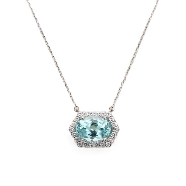 14K White Gold East-West Pendant with 2.90ct Oval Indicolite Tourmaline & .29ctw Diamond Halo Fine Jewelry 3