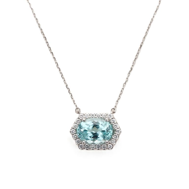 14K White Gold East-West Pendant with 2.90ct Oval Indicolite Tourmaline & .29ctw Diamond Halo Fine Jewelry 2