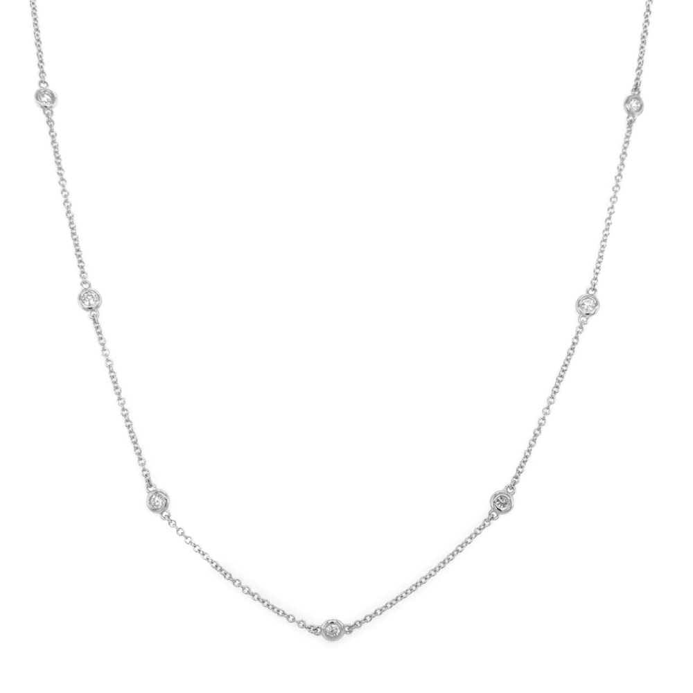 14K White Gold Bezel Station Necklace with .44ctw Diamonds 18″ Fine Jewelry
