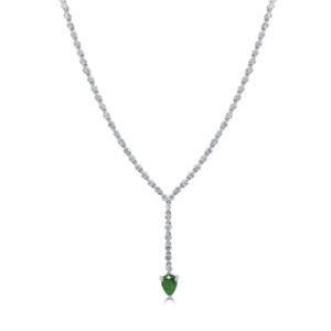 14K White Gold Drop Necklace with .85ct Pear Green Emerald & 4.40ctw Diamonds 18