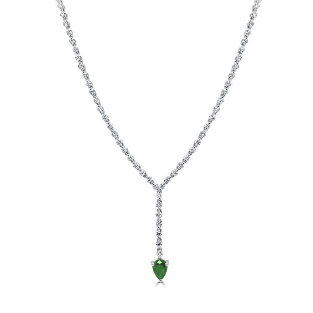 14K White Gold Drop Necklace with .85ct Pear Green Emerald & 4.40ctw Diamonds 18″ Fine Jewelry