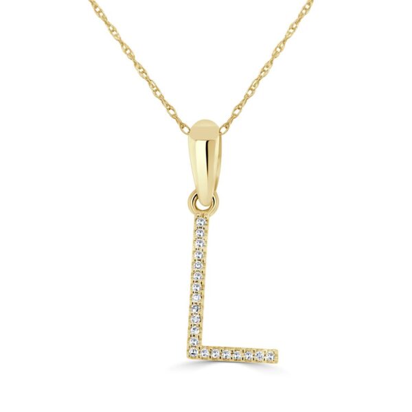 14K Yellow Gold Initial Letter “L” Pendant with .11ctw Diamonds 18″ Fine Jewelry 3