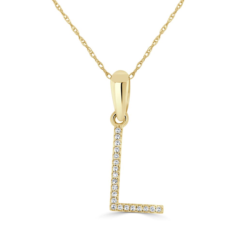 14K Yellow Gold Initial Letter “L” Pendant with .11ctw Diamonds 18″ Fine Jewelry