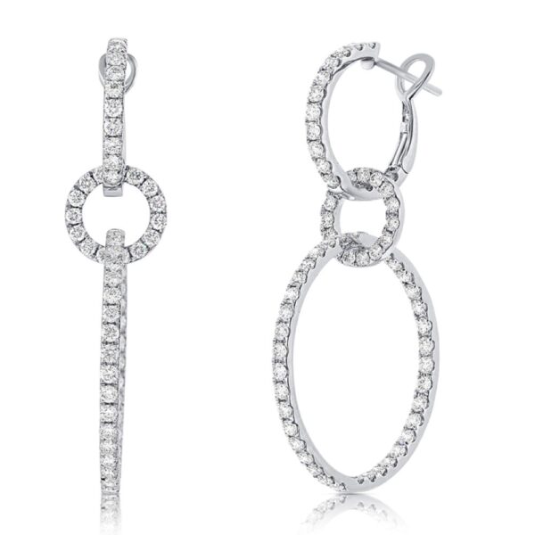 14K White Gold Dangle Link Earrings with 2.70ctw Diamonds Earrings 3