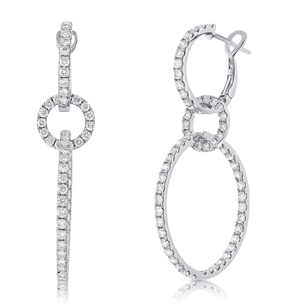 14K White Gold Dangle Link Earrings with 2.70ctw Diamonds Earrings