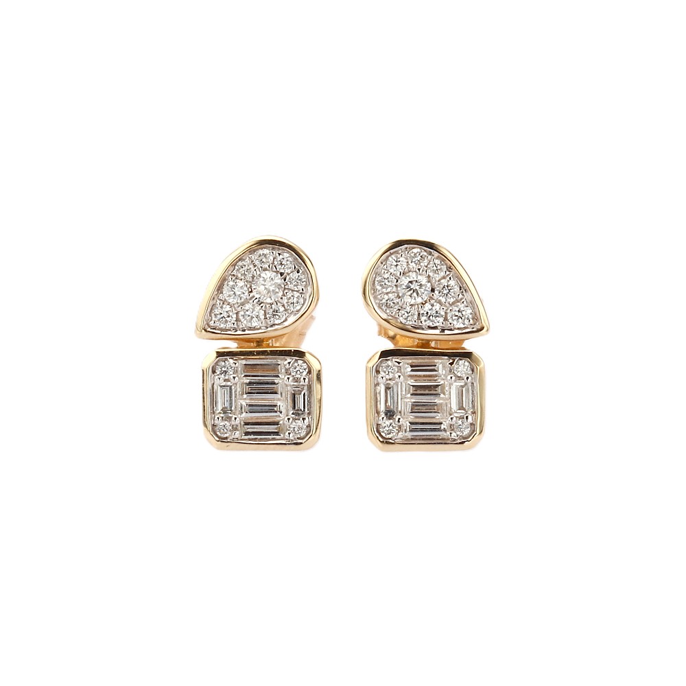 14K Yellow Gold Studs with .43ctw Round & Baguette Diamonds Earrings