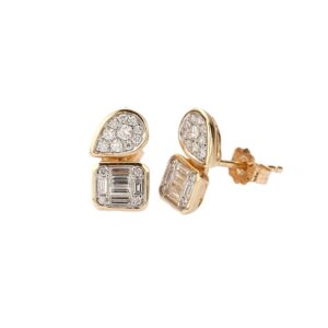 14K Yellow Gold Studs with .43ctw Round & Baguette Diamonds