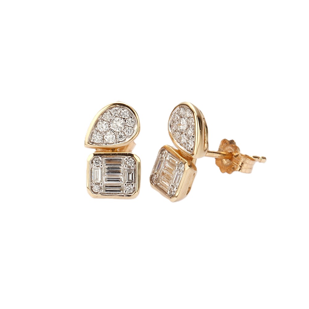 14K Yellow Gold Studs with .43ctw Round & Baguette Diamonds Earrings 2