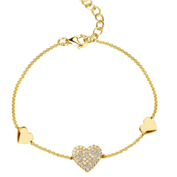 14K Yellow Gold Pave Heart Station Bracelet with .15ctw Diamonds 7″ Bracelets 3