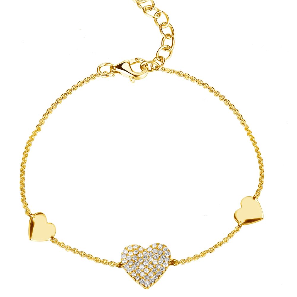 14K Yellow Gold Pave Heart Station Bracelet with .15ctw Diamonds 7″ Bracelets