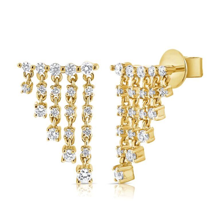14K Yellow Gold Fringe Style Studs with .41ctw Diamonds Earrings 2