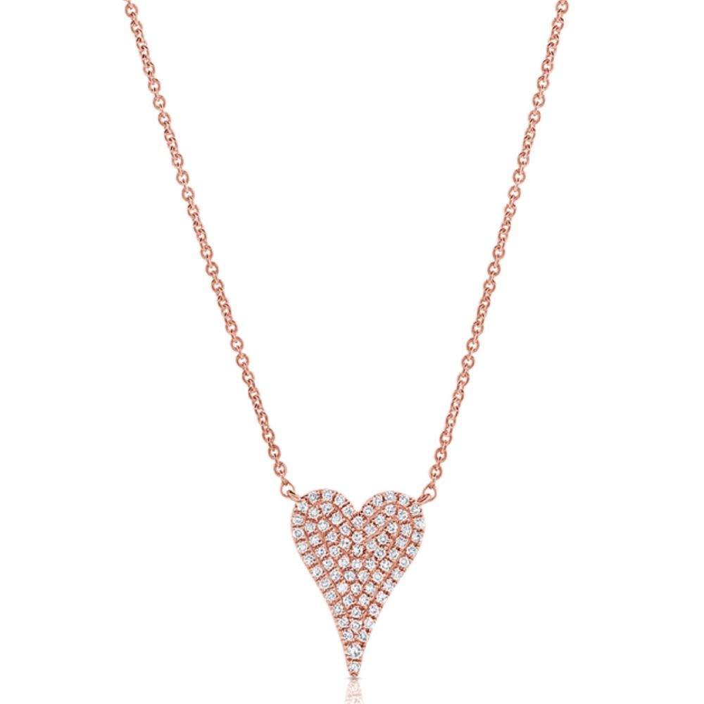 14K Rose Gold Pave Heart Necklace with .17ctw Diamonds 16-18″ Fine Jewelry