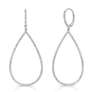 14K White Gold Teardrop Dangle Earrings with .65ctw Diamonds