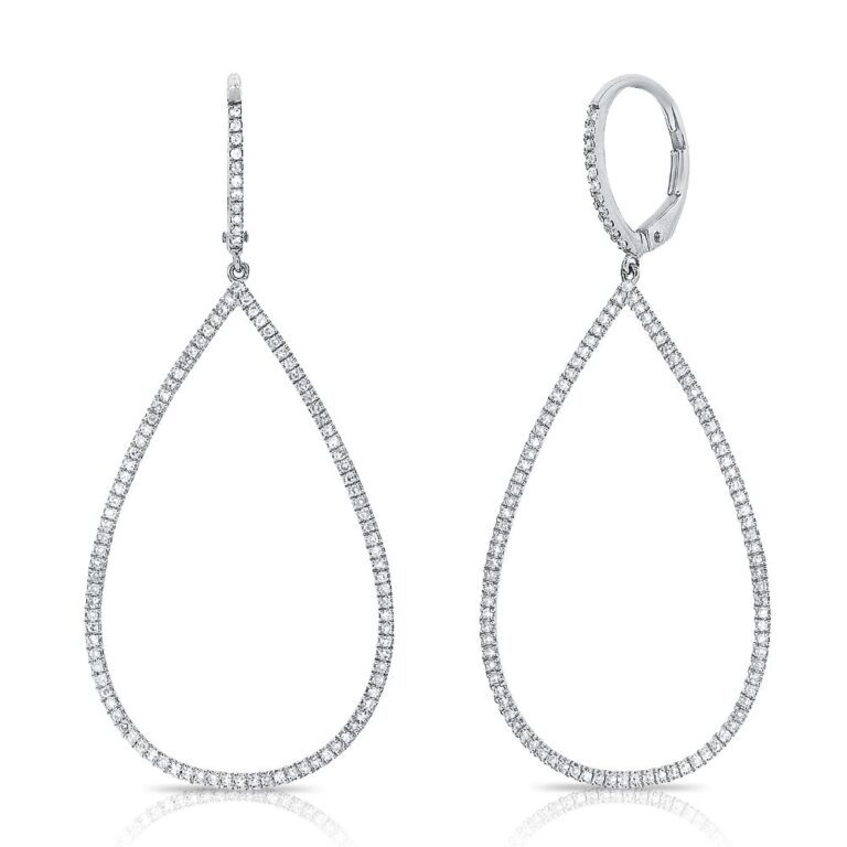 14K White Gold Teardrop Dangle Earrings with .65ctw Diamonds Earrings 2