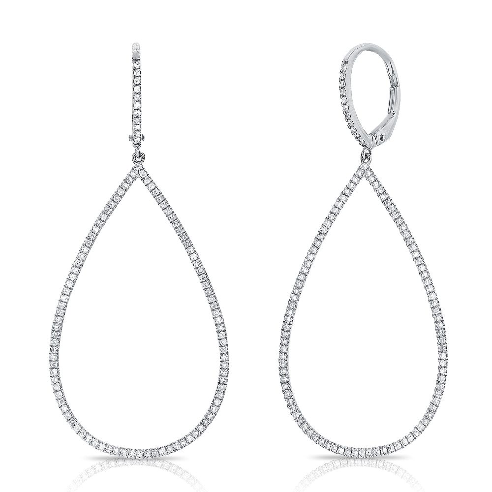 14K White Gold Teardrop Dangle Earrings with .65ctw Diamonds Earrings