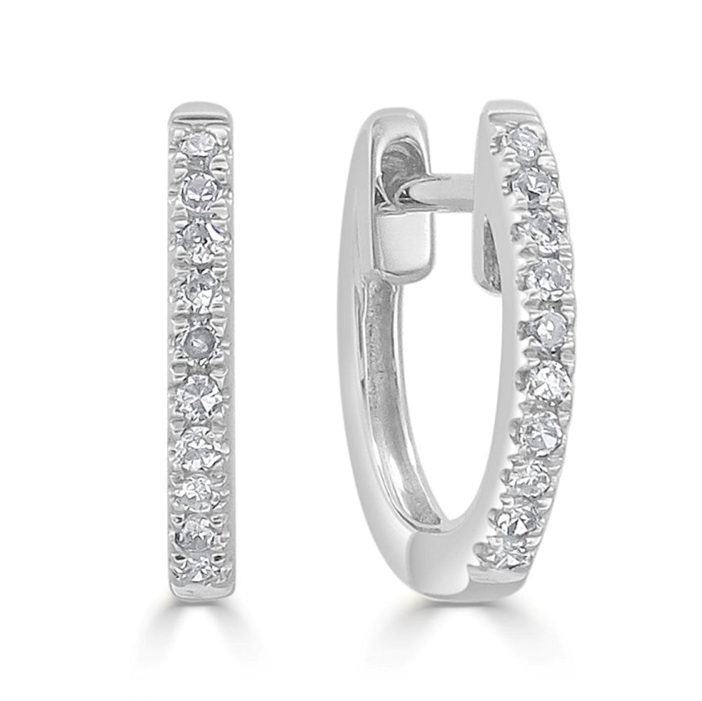 14K White Gold Huggies with .08ctw Diamonds 10mm Earrings